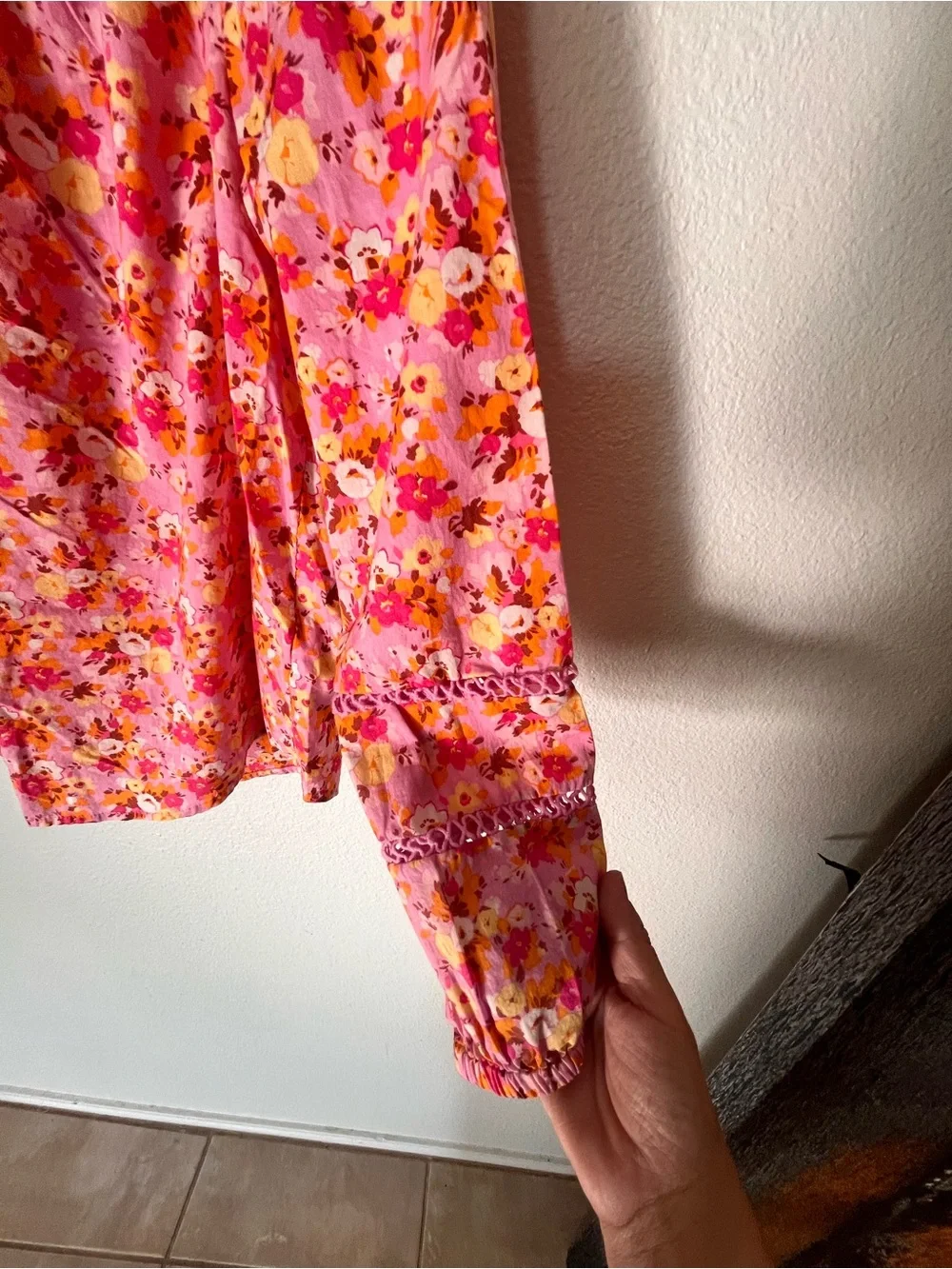 J. Crew Pink Floral Cotton Voile Blouse with Lace Insets